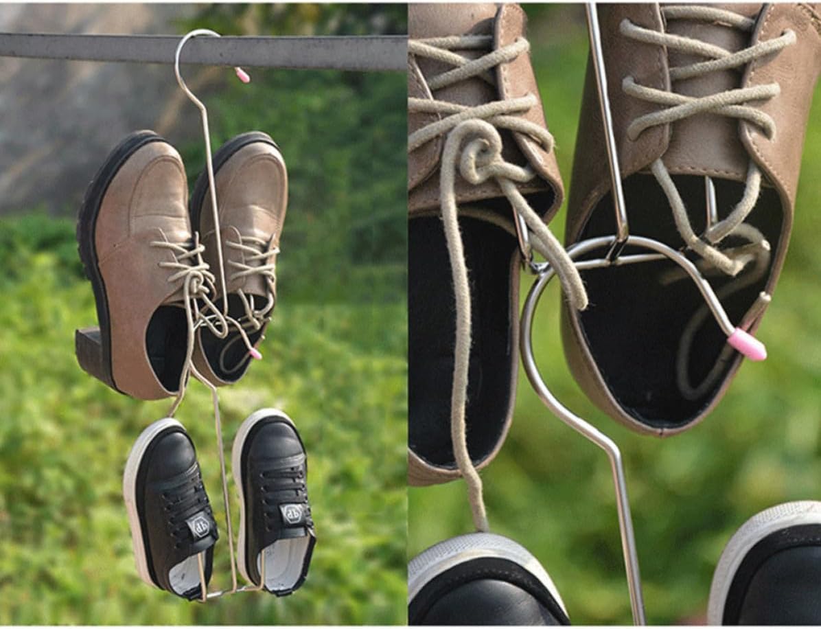 2pcs Shoes Drying Rack Hanger Hook Organizer Stainless Steel Silver