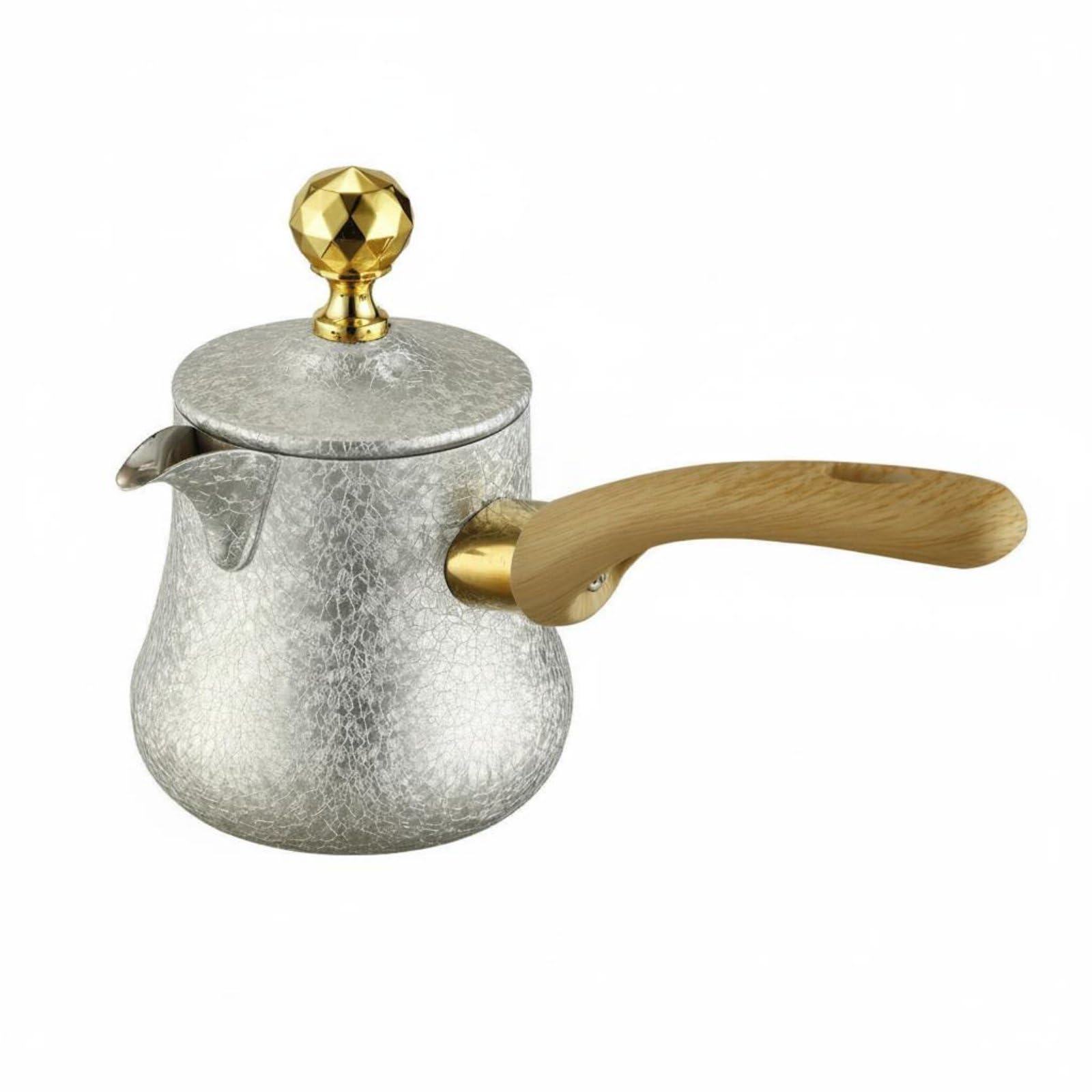 Cafetera Turca Jarra Tetera Hervidora Fabricada en Acero Inoxidable Mango de Madera Antideslizante para Café O Leche Adecuada para Casa y Camping, 720ML, Tapa Plateada Estilo2