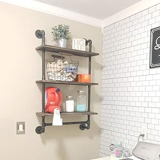 Ucared 3-Tier Vintage Industrial Pipe Bathroom Shelves Wall Mounted,24" Rustic Wall Shelf with Bath Towel Bars,Farmhouse Towel Rack,Metal & Wooden Floating Shelves,Over The Toilet Storage Shelf
