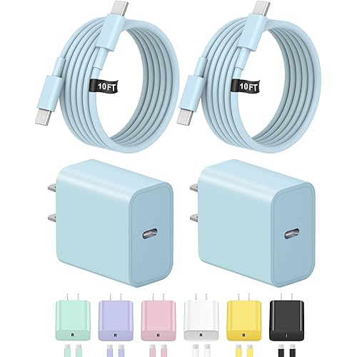 10FT iPhone 17 16 15 Charger Fast Charging USB C Charger Block Type C Chagrer Fast Charging 2-Pack for iPhone 17/17 Plus/17 Pro/17 Pro Max/iPhone 16/16 Plus/16 Pro/16 Pro Max/15/15 Pro Max(Blue)