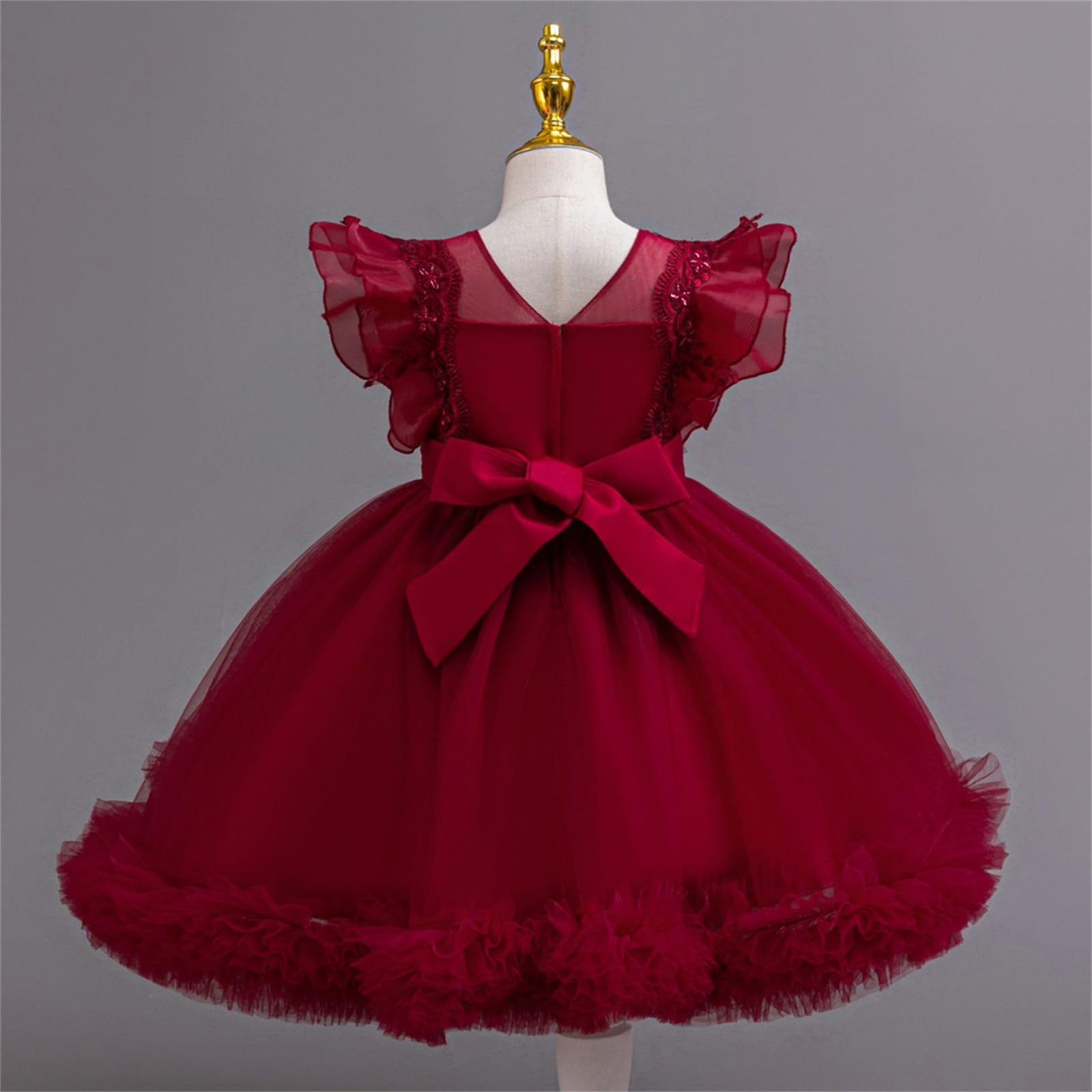 Abito da principessa per ragazze, in tulle, con fiocco, per feste di compleanno, formali, balli studenteschi, matrimoni, damigelle d'onore, concorso, maniche a volant, abiti car