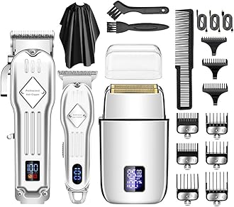 Roziapro Hair Clippers for Men Zero Gapped T-Blade Trimmer Rechargeable Foil Shavers Professional Hair Cutting Kit (Silver)