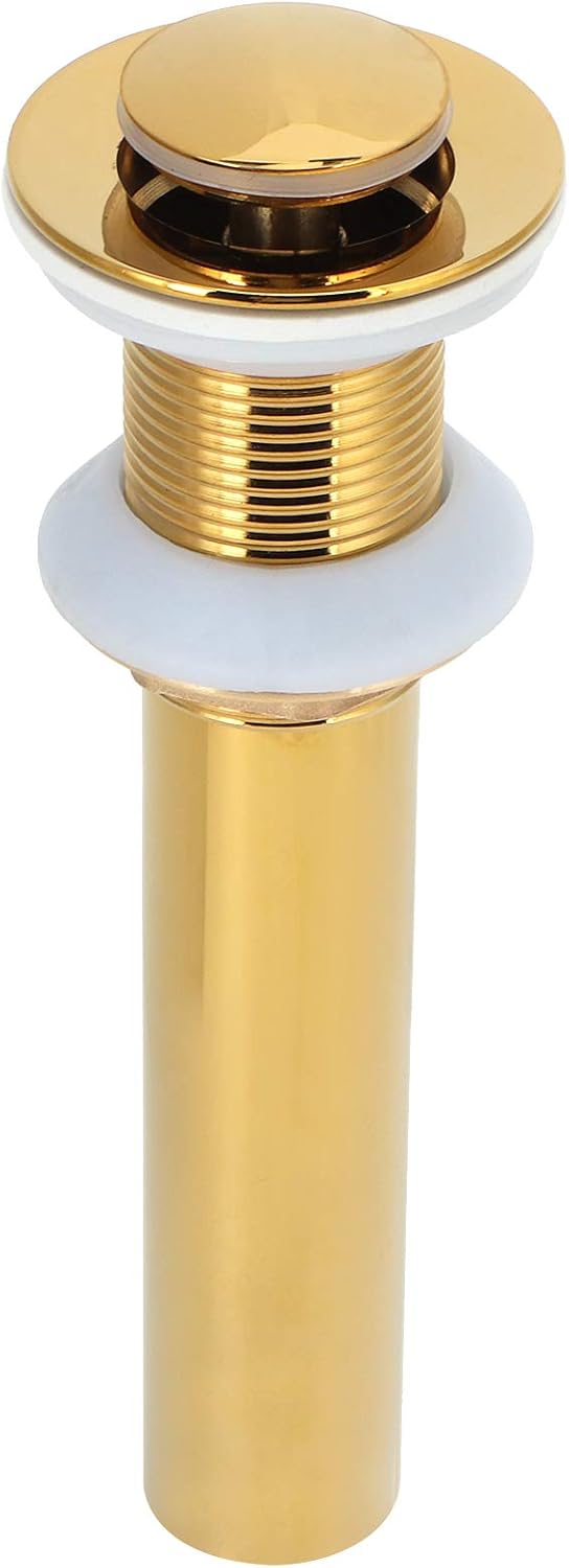 Brass Stainless Steel Kitchen Bathroom Sink Lavatory Vanity Up Drain Stopper with Silicone Gasket No Overflow Polished Surface Gold(2#)