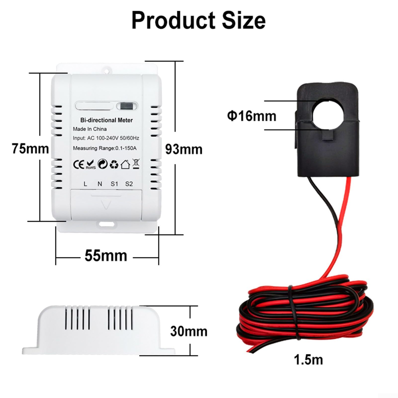 SPORTARC for TUYA Smart for Energy Meter for TUYA Smart Bi Directional WiFi Energy Meter, 150A Clamp Current Sensor - Image 4
