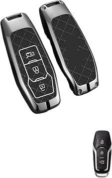 Zinc Alloy Car Smart Key Case Cover Shell Compatible for Ford Focus 3 4 Ranger S C Max Explorer Edge Mustang Fiesta Mondeo Kuka MK3 MK4 MK5Style A Black