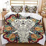 Boho Housse de Couette Parure de Lit 2 Personnes, Morbuy 3D l'éléphant Imprimé Microfibre Ensemble de Literie avec Housses de Couettes Taies d'oreillers (Nation Gitane,140x210cm)