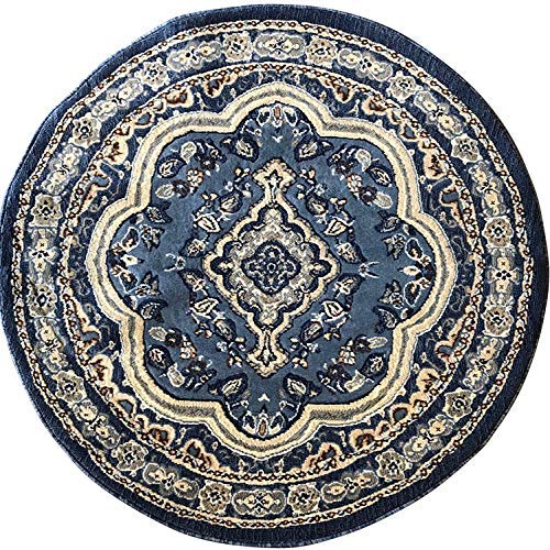 Traditional Round Oriental Area Rug Blue Persian Emirates Design 520 (7 Feet 9 Inch X7 Feet 9 Inch)
