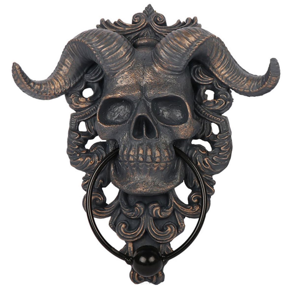 Horned Skull Door Knocker Skeleton Head Gothic Doorknocker Decor for Front Doors S, Decor