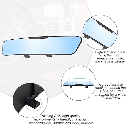 Miniatura 3 de Espejos retrovisores para automóvil, espejo retrovisor trapezoidal panorámico con clip interior para automóvil, amplio rango de visión, HD de 12
