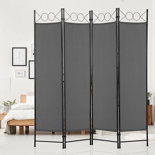 Miniatura 8 de BLKMTY Divisores de habitación, 4 paneles plegables de privacidad de 5.6 pies, marco de acero, panel plegable, espacio independiente, muebles
