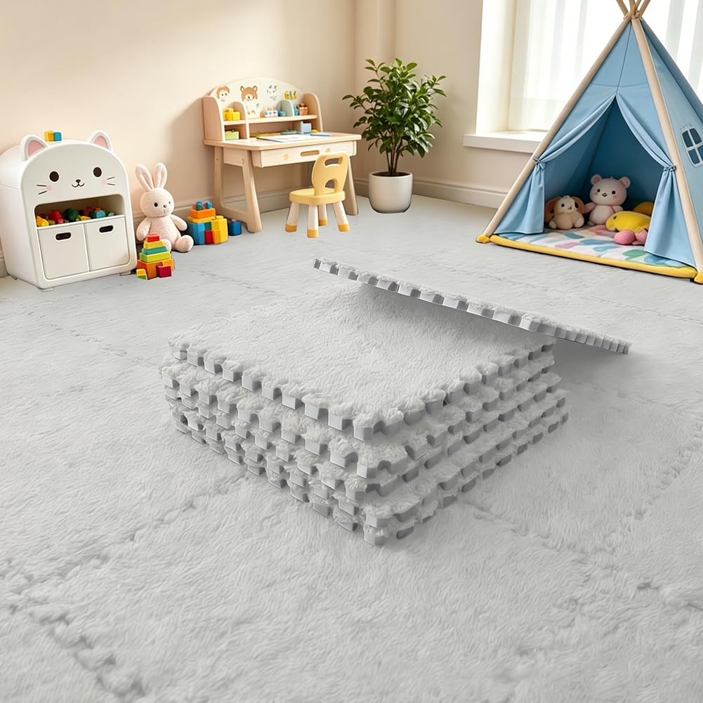 12 Pack Foam Interlocking Floor Tiles Plush Floor Tiles 30x30cm for Living Room and Bedroom Soft Play Mats Interlocking Foam Floor Tiles (White)