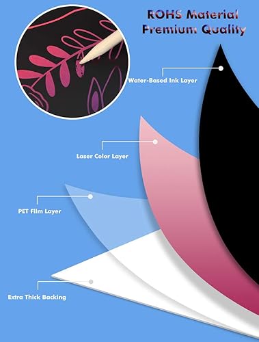 Miniatura 4 de BESTING Papel de rascar 210 hojas de 4 x 4 pulgadas para niños, nota de rascar de color arcoíris con 4 rascadores, 10 bobinas de encuadernación en