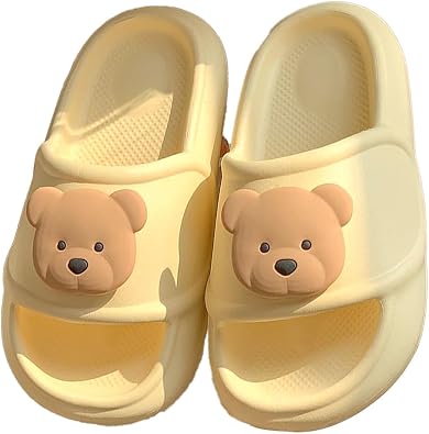 Loizziuy Bear Slippers Women Girl Summer Cartoon Non-Slip Slippers Sandals Slides Cute Animal Bottom Bathroom Thick Bottom Slides