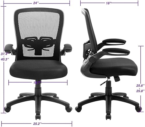 Miniatura 2 de Silla ergonómica de escritorio con altura ajustable, soporte lumbar, respaldo alto, silla ejecutiva de computadora con reposabrazos abatibles para