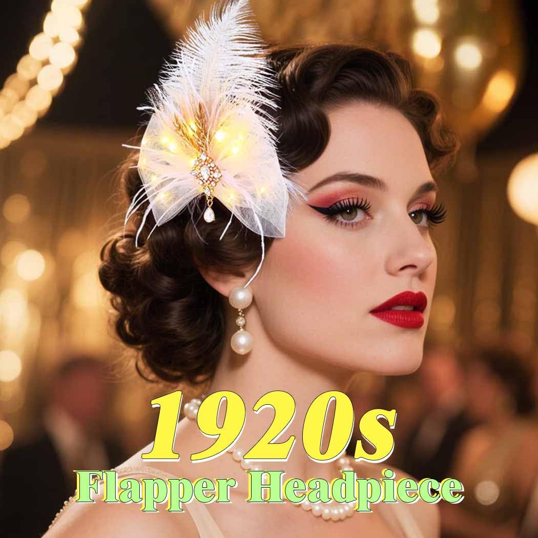 JAKAWIN Light Up Hair Bow Clip LED Feather Headpiece for Women - Image 3