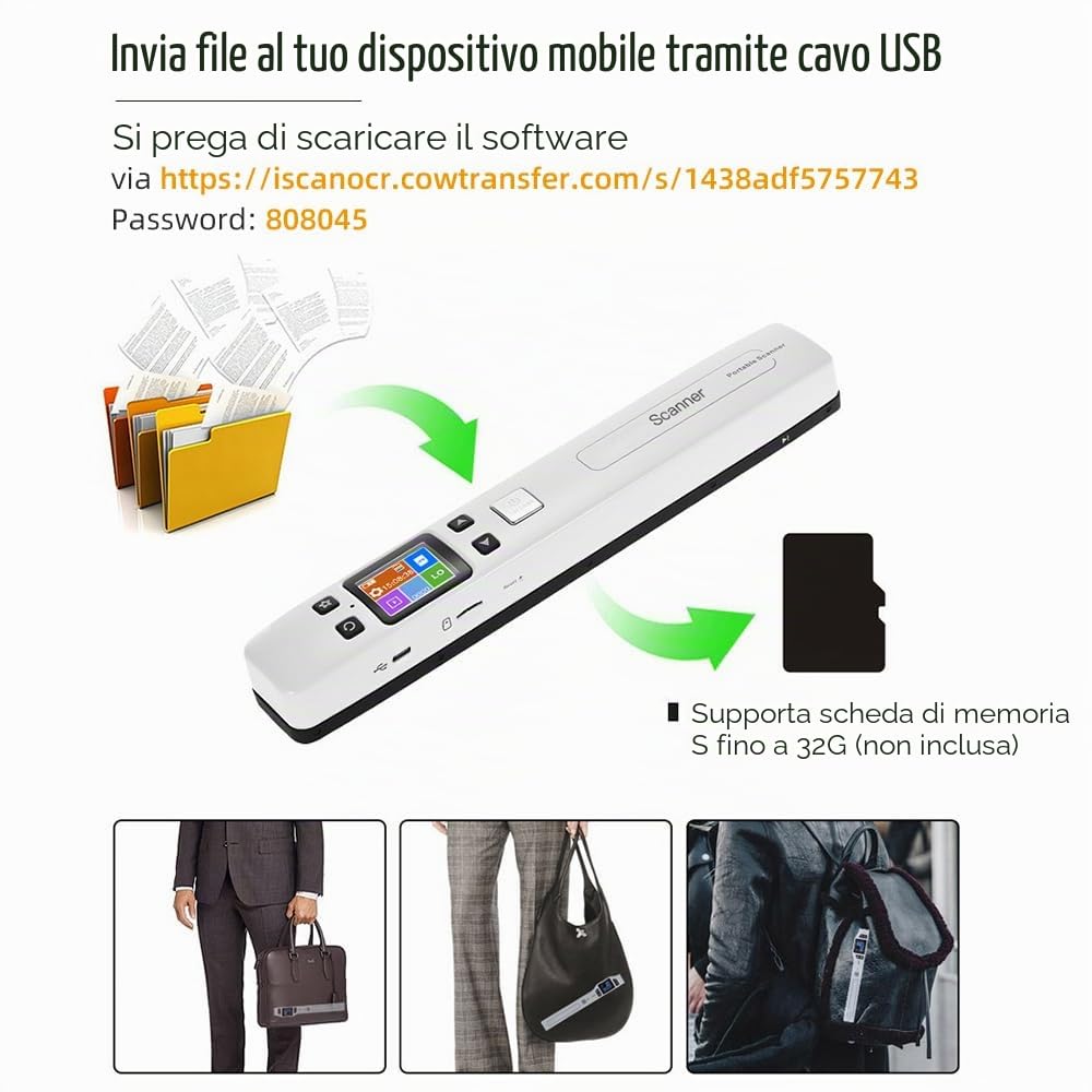 WiFi 1050DPI Asta Portatile ad Alta Velocità Documento e Immagini Scanner A4 Dimensioni JPG/PDF Formate Display LCD per Business Reciepts Libri
