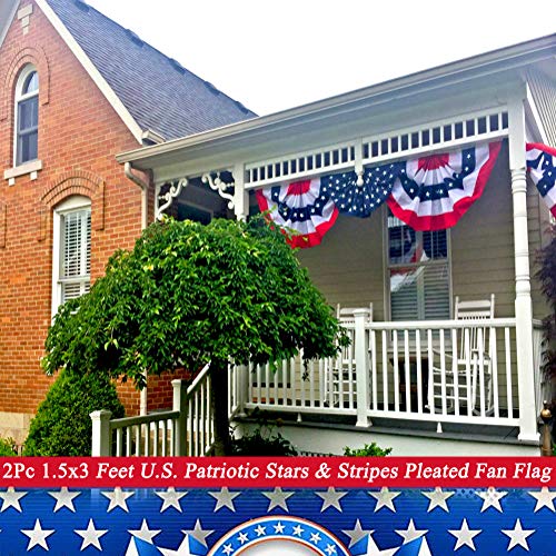Pleated Fan Flags Bunting Usa Decoration Flag American Patriotic Stars & Stripes 2 Pieces,3 X 3/2 Feet #TOP4