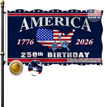 VOLTA Blue 250th Anniversary USA Flag 3x5 FT Double Sided - 3 Ply Heavy Duty Outdoor Patriotic Banner with Brass Grommets - We The People 1776-2026 Semiquincentennial Celebration Decoration