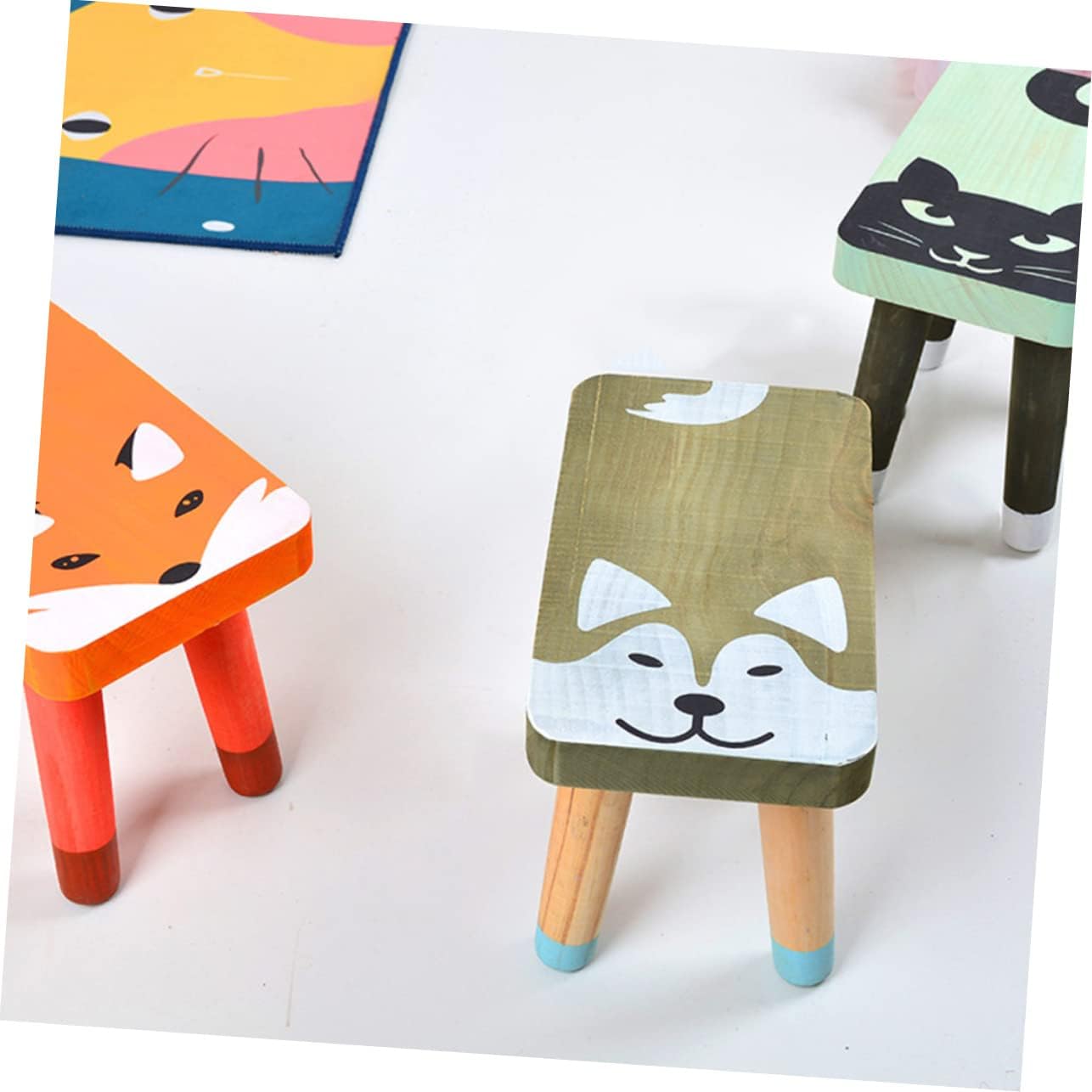 Amosfun Wooden Animal Stool Step Stool for Bed Non-Slip Boys and Girls Home Furniture