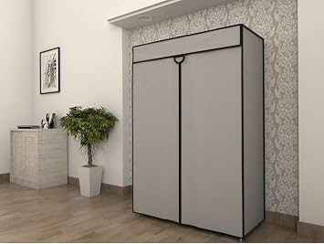 Home Dzgn Home Metal Çelik Borulu Plastik Raflı Ekonomik Bez Dolap Gardırop Portatif Gardırop-Gri