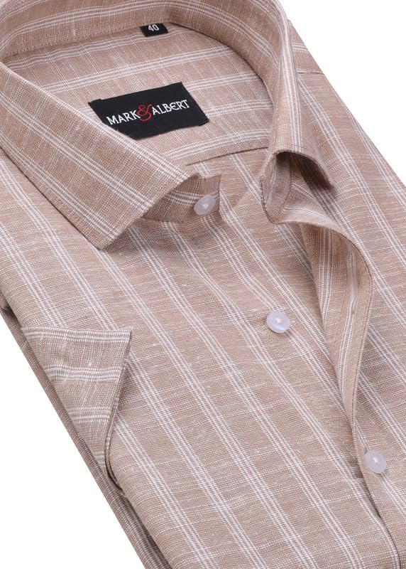 Image of MARK & ALBERT Men's Half Sleeve Cotton Linen Striped Shirt