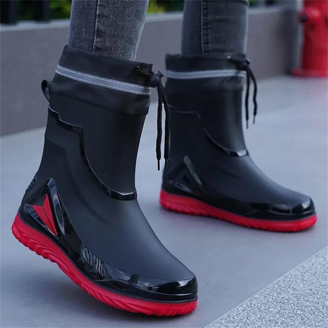 Men's Waterproof Rain Shoes Outdoor Non-Slip Work Shoes Fleece Lined Cotton Warm Rain Boots Kitchen Footwear