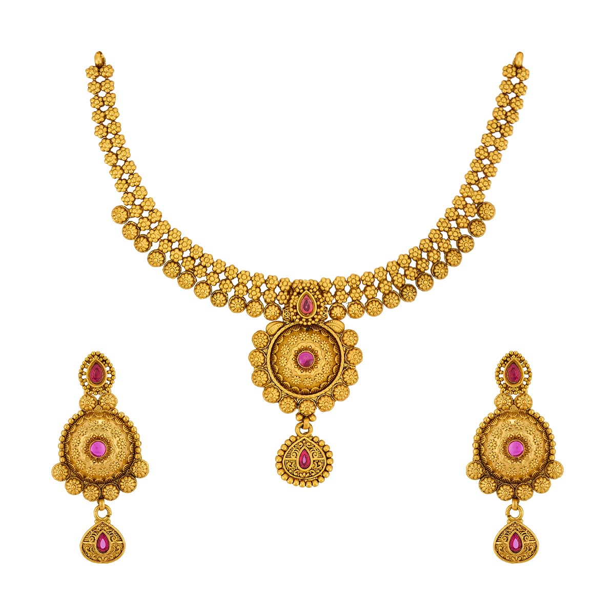 KUSHAL'S Fashion Jewellery Ruby Gold Plated Antique Necklace Set with Hanging Earrings for Women | Adjustable Thread | Fes... - Review, Price and Buying Guide