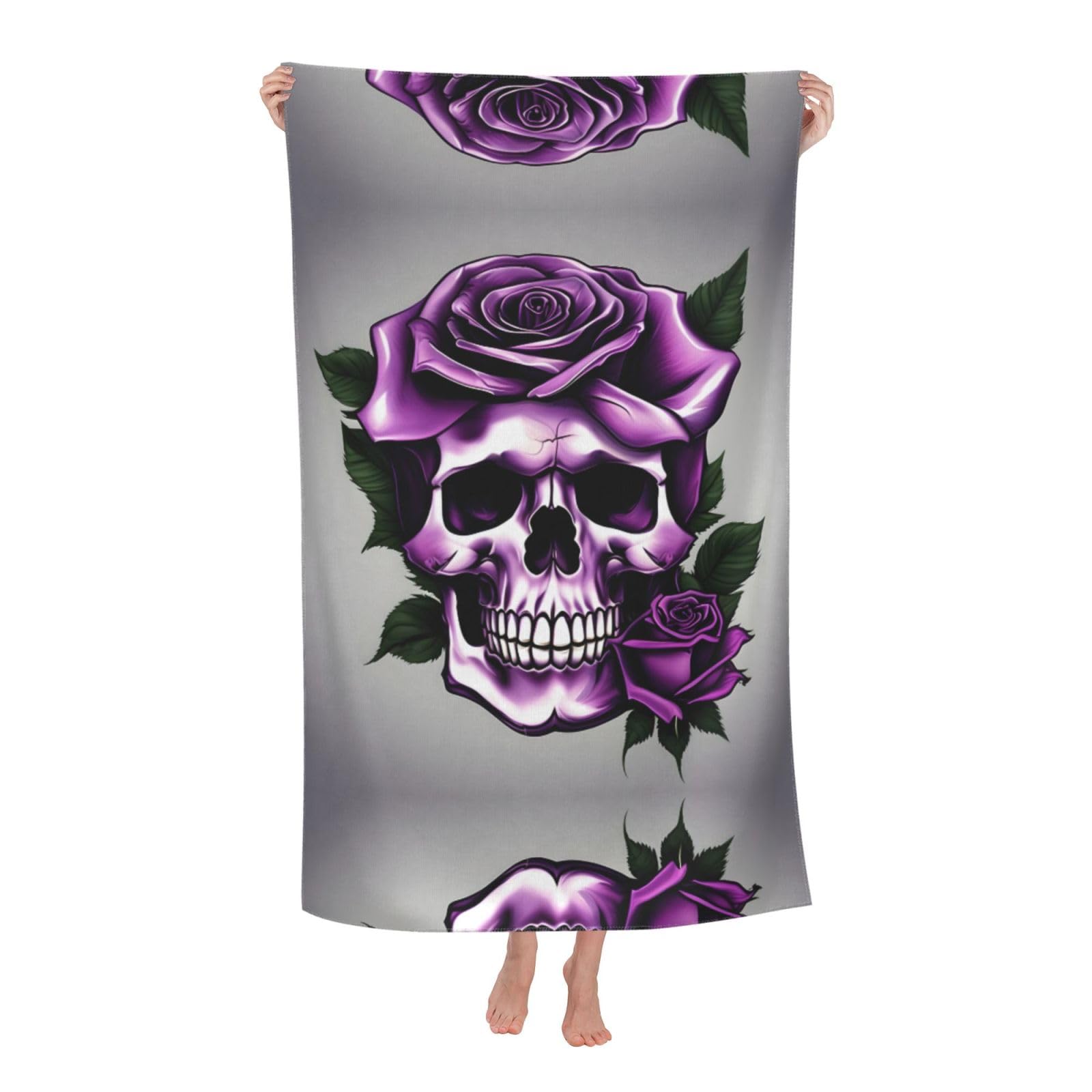 KPXXAQT Purple Rose Skull Print Oversized Adult Beach Towel Quick-Dry Travel Swimming Camping Outdoor Adventures