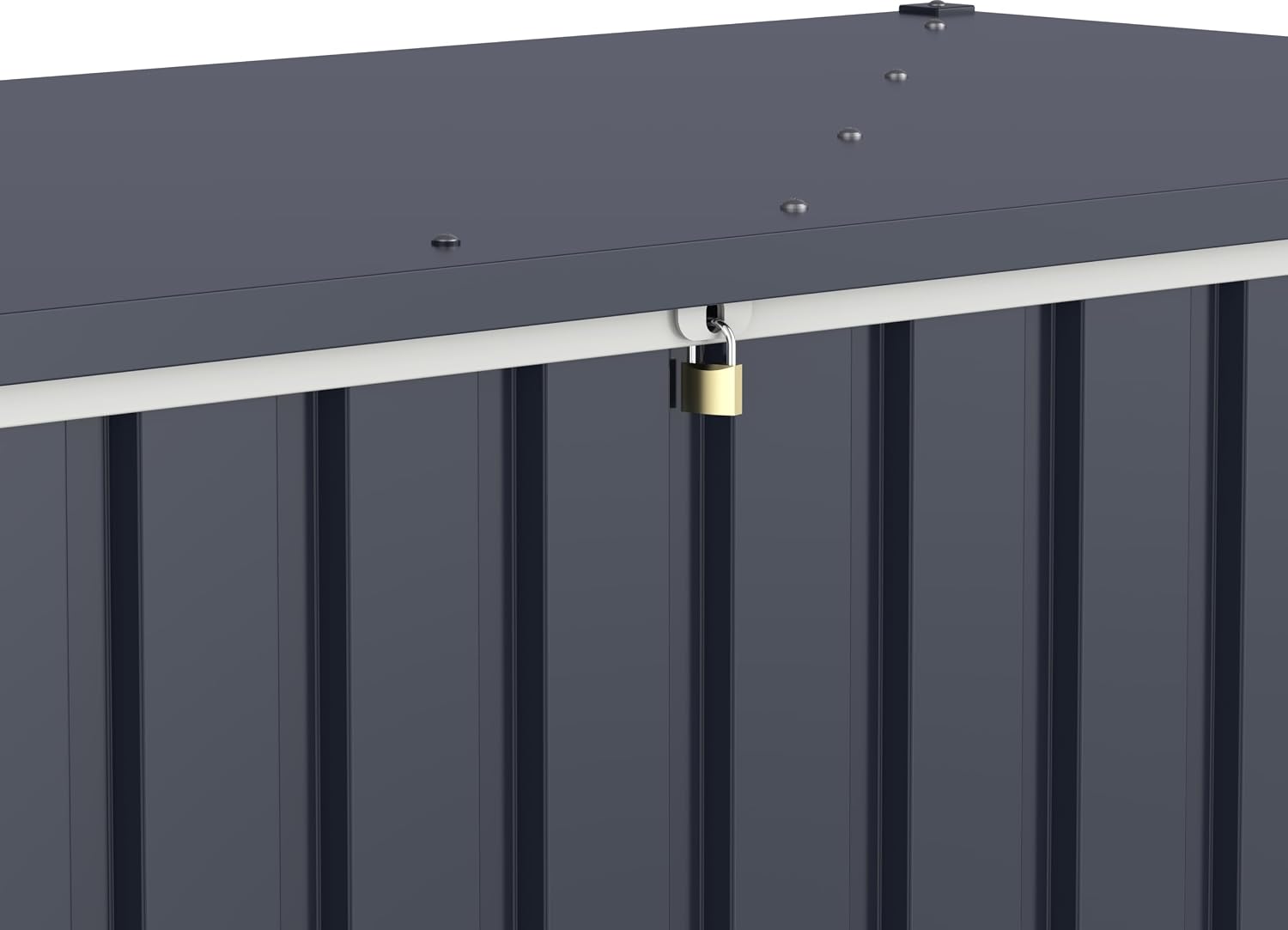 Close-up of the padlock loop on the Duramax DH 1.7 storage box, ready for a padlock