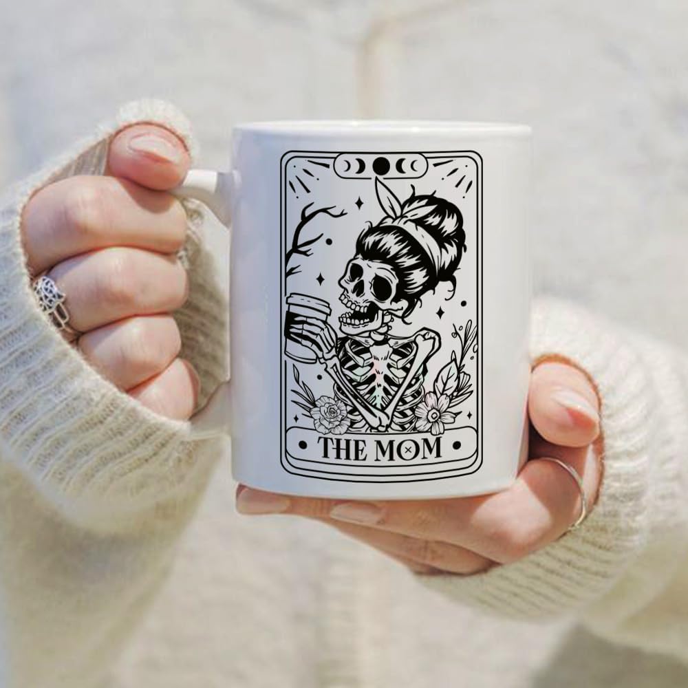 VLUG Skeleton The Mom Tarot Card Skull Mug Gifts for Mom, Tarot Lovers Gift, Halloween Skull Cup, Mama Witchy Gifts for Women, Goth Bday Gothic Spooky Gift for Mommy, Funny Skeleton Moms Mug - Image 3