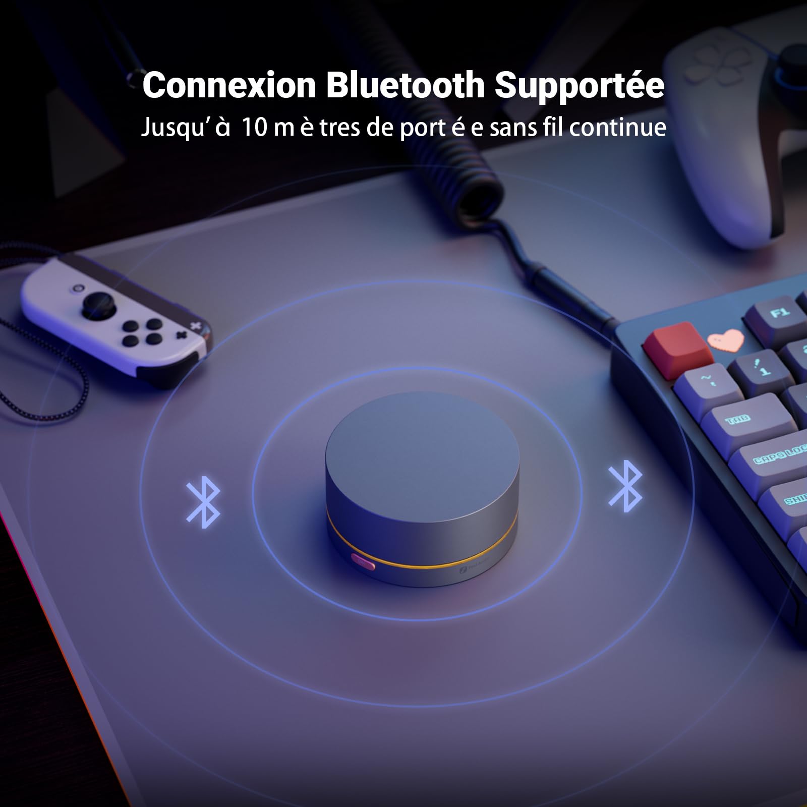 Fosi Audio VOL20 Régulateur de volume Bluetooth, Contrôleur multimédia USB pour PC, Gaming, Audio domestique et Bureau, Molette multifonction avec éclairage RGB réglable