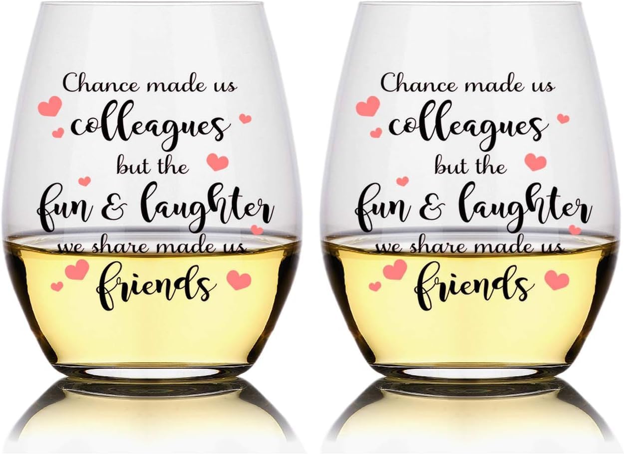 Perfectinsoy Chance Made Us Colleagues, 15oz Funny Stemless Wine Glass, Coworker Gifts for Leaving Farewell, Birthday, Valentines, Galentines, Retirement,Funny Gifts For Coworkers (Pack of 2)