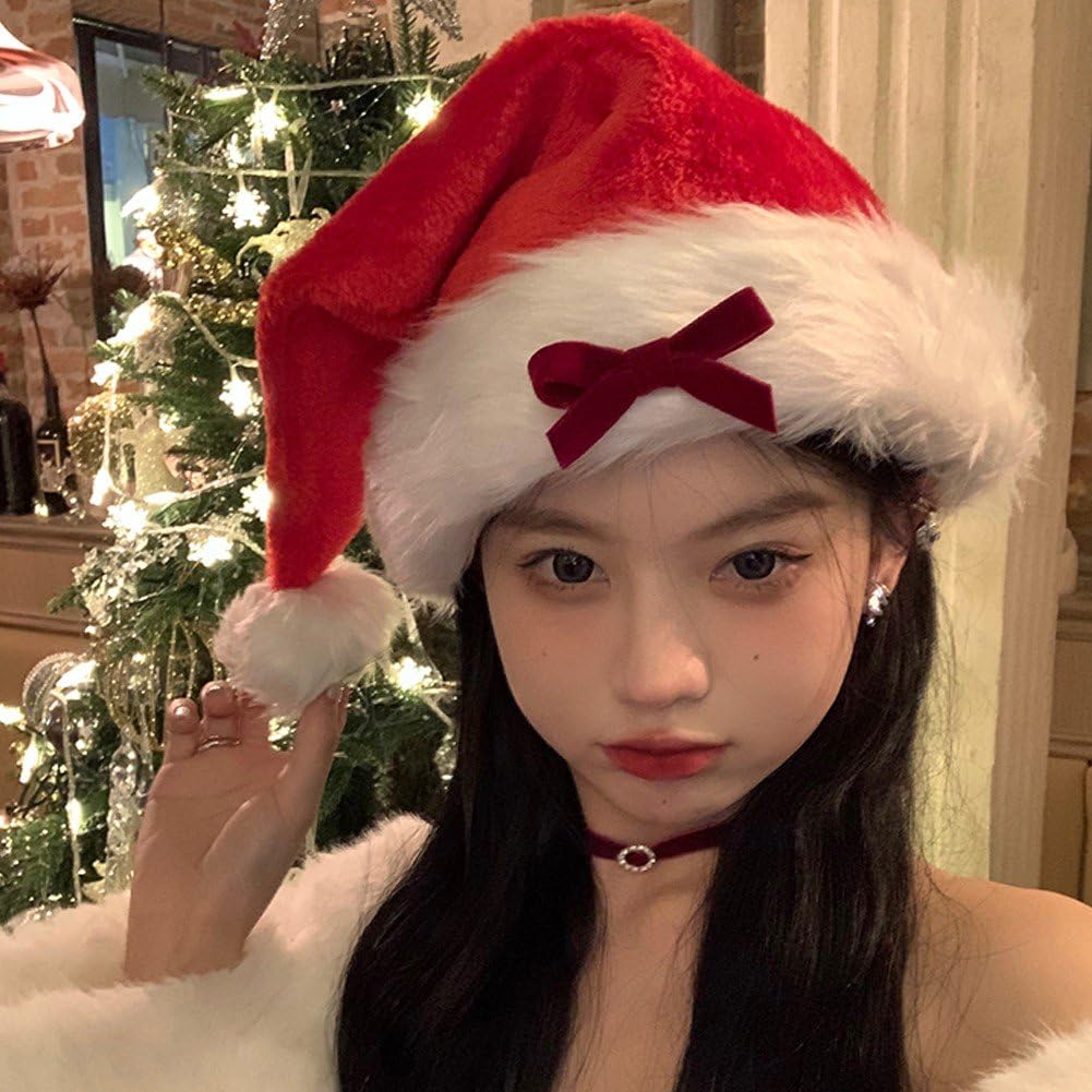 Amazon.co.jp: クリスマス帽子 サンタ帽 大人用 ふわふわ リボン 黒