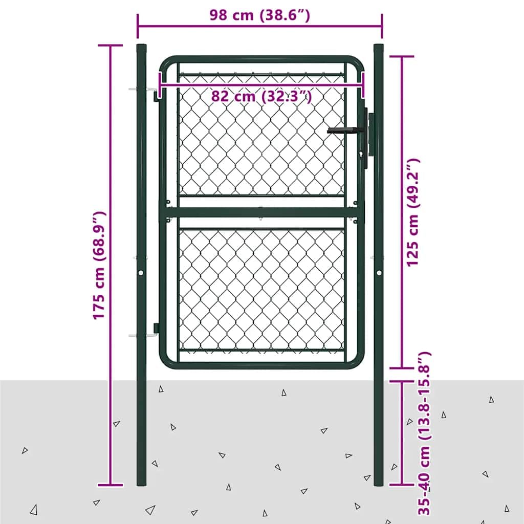 Cancello da giardino in acciaio, 100 x 125 cm, verde, cancello a battente con serratura e maniglia, rete metallica, resistente alla ruggine e alla corrosione, per sicurezza e passaggio