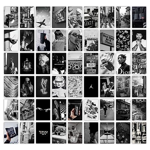 Image of CodersParadise Black & White Aesthetic Wall Collage Kit - 54 Premium 4x6 Inch Cardstock Photo Prints | Vintage VSCO-Inspired Room Decor Posters for Bedroom, Dorm Room, Cafe & Bar Wall Decoration