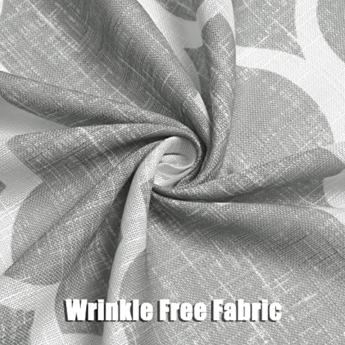 Beauoop Grommet Lattice Moroccan Tile Print Curtains 84 Inches Long Geometric Linen Like Semi Sheer Curtain Window Treatment Set For Living Room Kitchen, Set Of 2, 50 Inch Wide X 84 Inch Long, Gray #TOP4