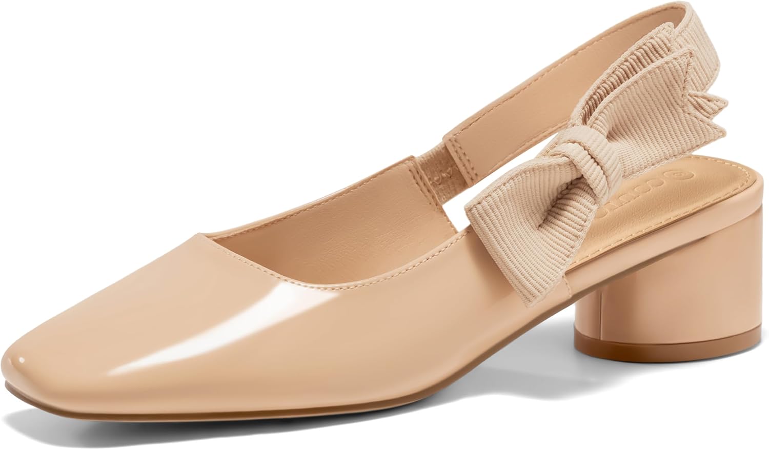 Coutgo Women's Low Block Heels Slingback Bow Closed Square Toe Slip On Work Pumps Dress Shoes
