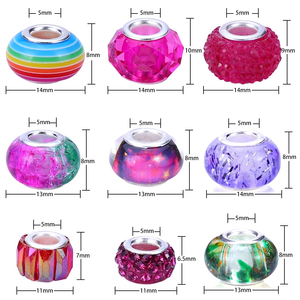 100 cuentas europeas de 14 mm para bolígrafos, cuentas de agujero grande para pulseras de abalorios, fabricación de joyas a granel, cuentas espaciadoras de cristal de Murano para manualidades, estacas