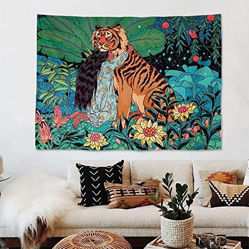 Tapisserie murale tigre fille MAQCHGO décoration salon chambre