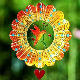 SteadyDoggie Wind Spinner Lovebird 30cm (12inches)  3D Stainless Steel Hummingbird  Laser Cut Metal Art Geometric Pattern - Hanging Wind Spinner, Kinetic Yard Art Decorations - Indoor/Outdoor Décor