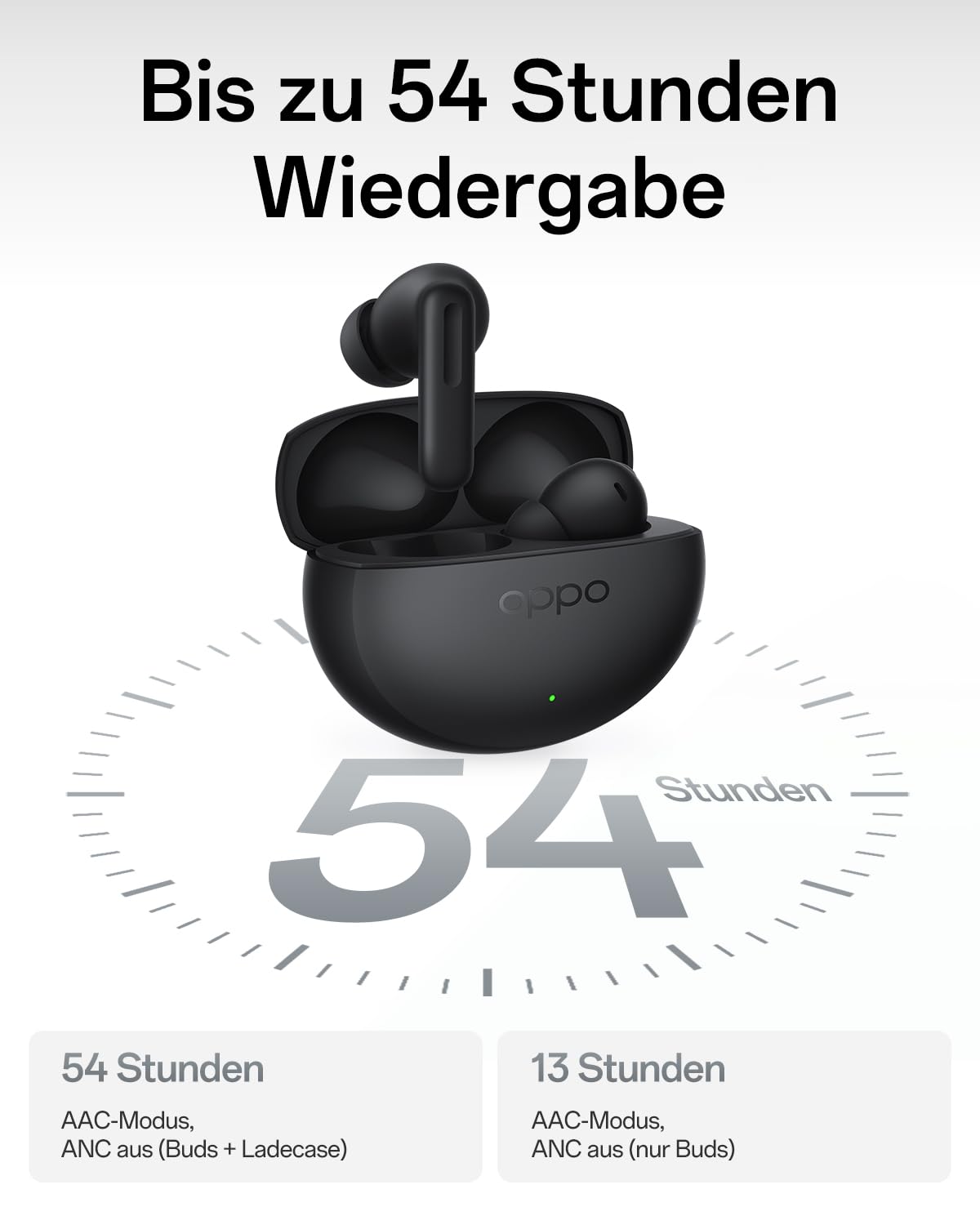 OPPO Enco Air5 Pro True Wireless Earbuds, Bluetooth 6.0 In-Ear Stereo, 55dB Aktive Geräuschunterdrückung, DREI-Mikrofon KI Anrufe, Hi-Res Audio, 54H Spielzeit, Tiefer Bass, IP55, Matte Black