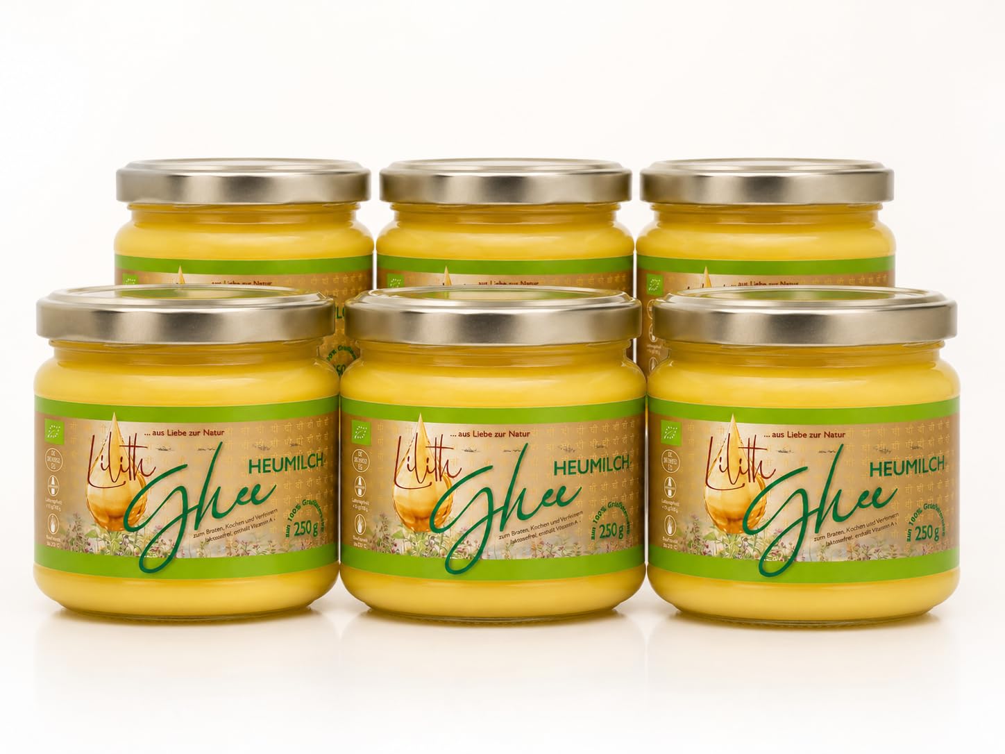 Lilith ayurvedisches Bio-Heumilchghee 250 g (6 Stück) - zum braten, kochen, backen, dünsten, aufwärmen und vieles mehr | Butterreinfett, Butterschmalz, Bratfett
