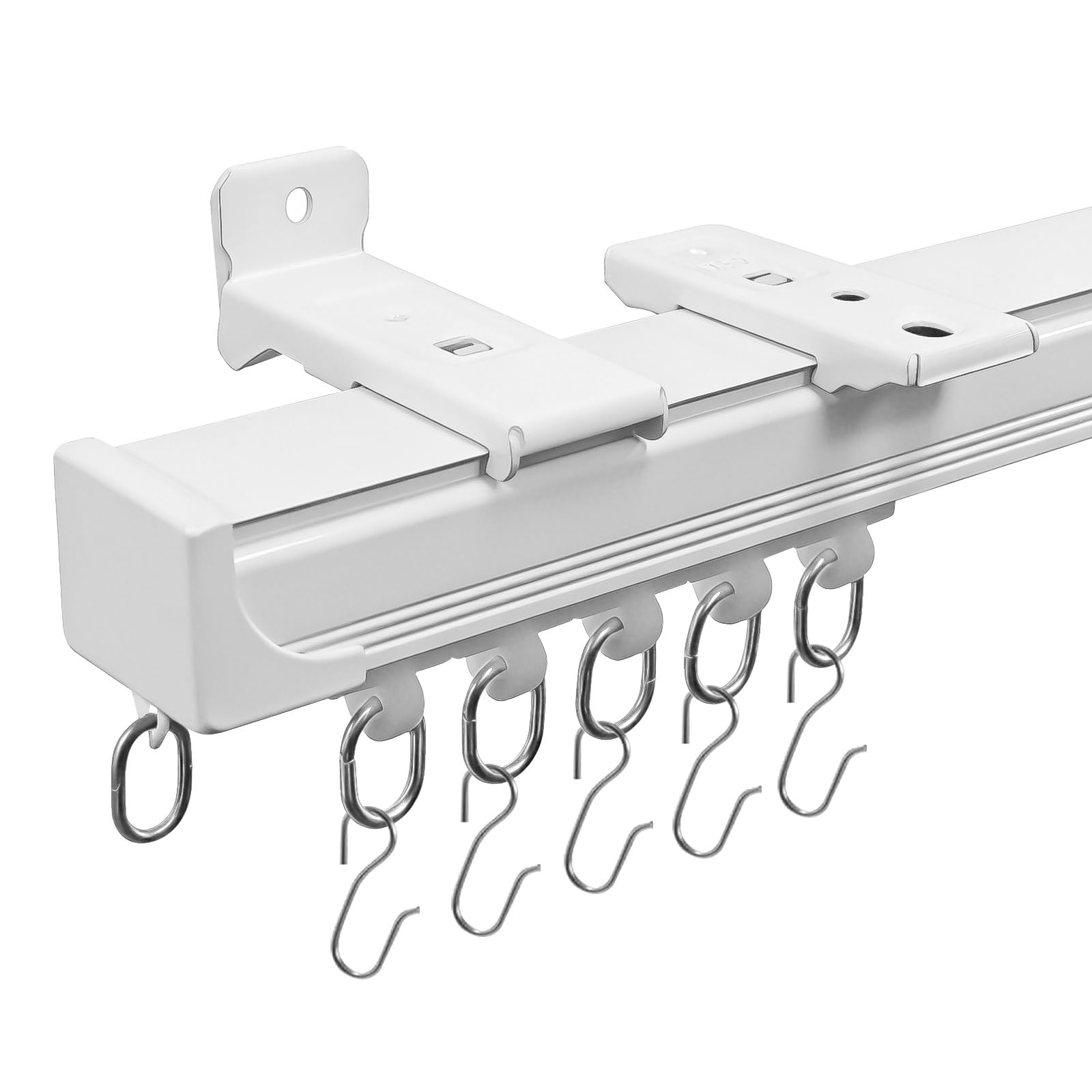 Curtain Track Wall and Ceiling Mount 12FT Curtain Rail White with Hooks Curtain System for Living Room Bathroom Study Sliding Door