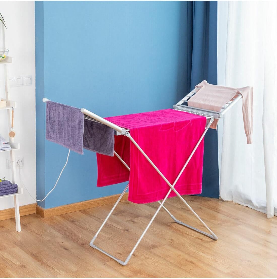CELLUSTOP - Tendedero de ropa eléctrica plegable – Secador de ropa interior plegable eléctrico – 120 vatios – 8 barras calefactoras de 120 W para secado rápido – Aluminio