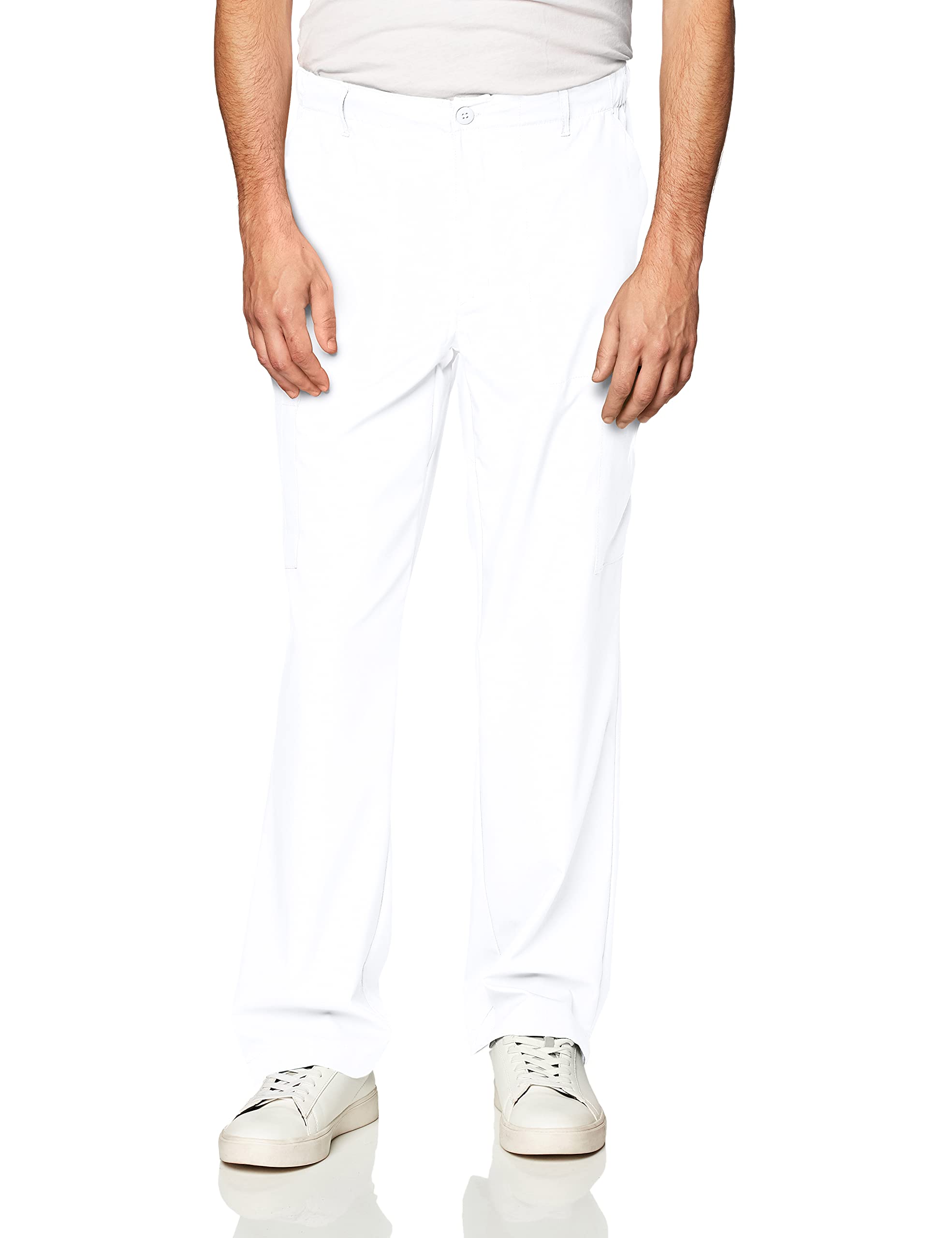 WonderWink Herren Cargohose mit Flacher Vorderseite Medizinische Schlupfhose, Weiss/opulenter Garten, X-Large Hoch