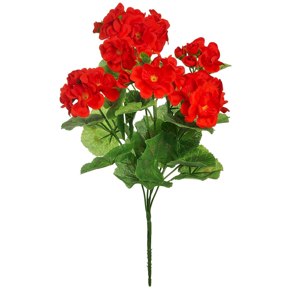 Artificial Silk Geranium Plant Red Flowers 35cm ideal for window box hanging basket