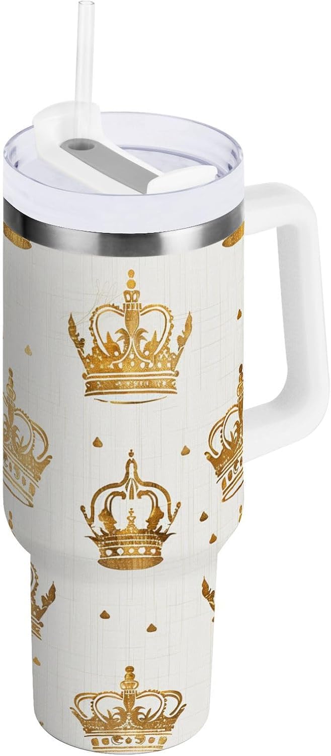 ALAZA Gold Crown 40 oz Tumbler Stainless Steel Water Bottle Vacuum Insulated Cup with Straw Lid & Handle For Travel Car Cup Holder