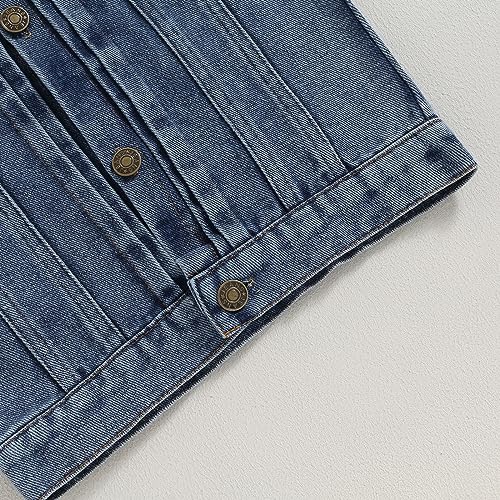 Image of Denim Vest Kids Girl Boy Fashion Coats Turn Dwon Collar Sleeveless Jackets Trendy Outwear