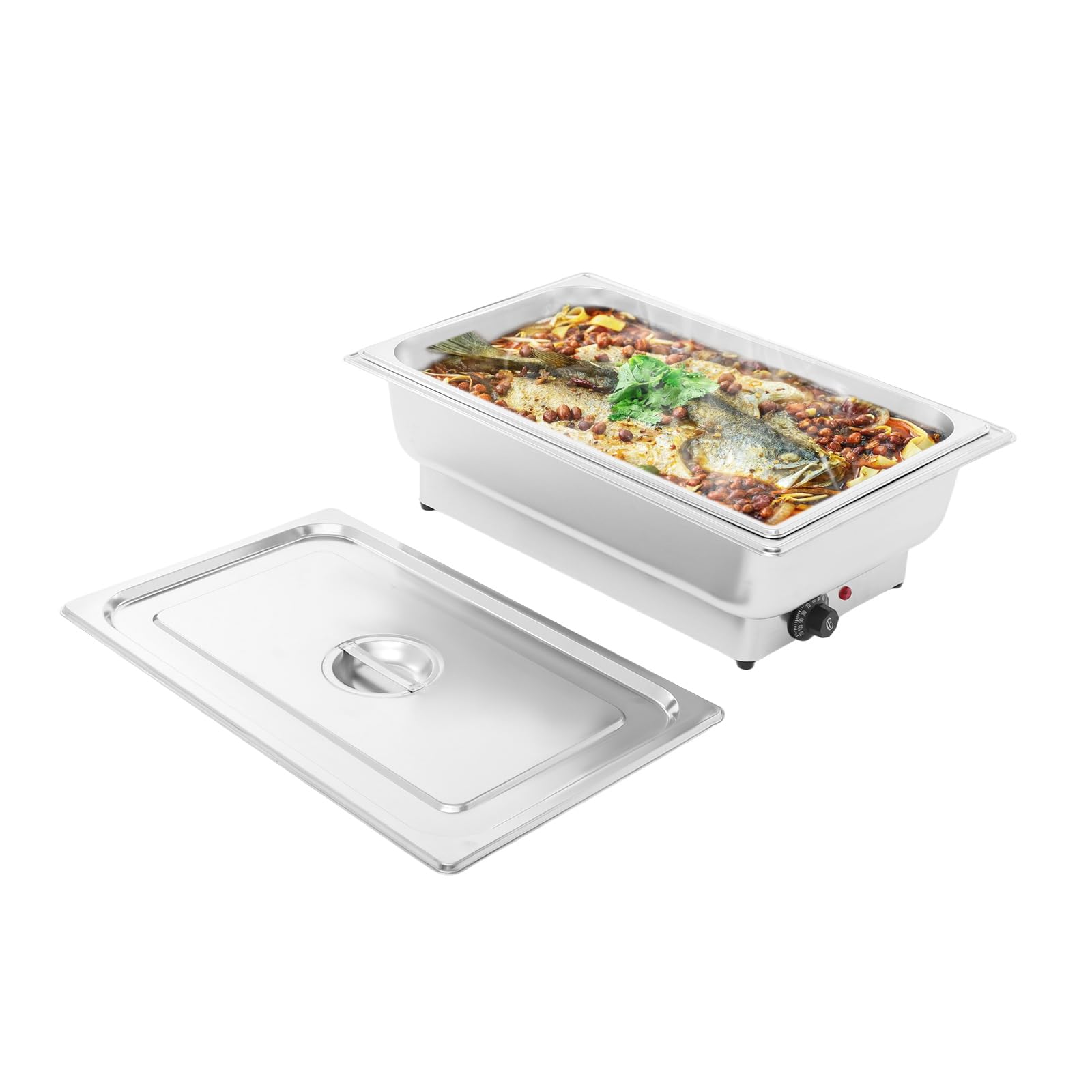 Chafing Dish elettrico in acciaio inox, 13,5 l, con regolatore di temperatura, 600 W, scaldavivande fino a 85 °C, serbatoio elettrico per buffet catering party (1 vano, 13,5 L)