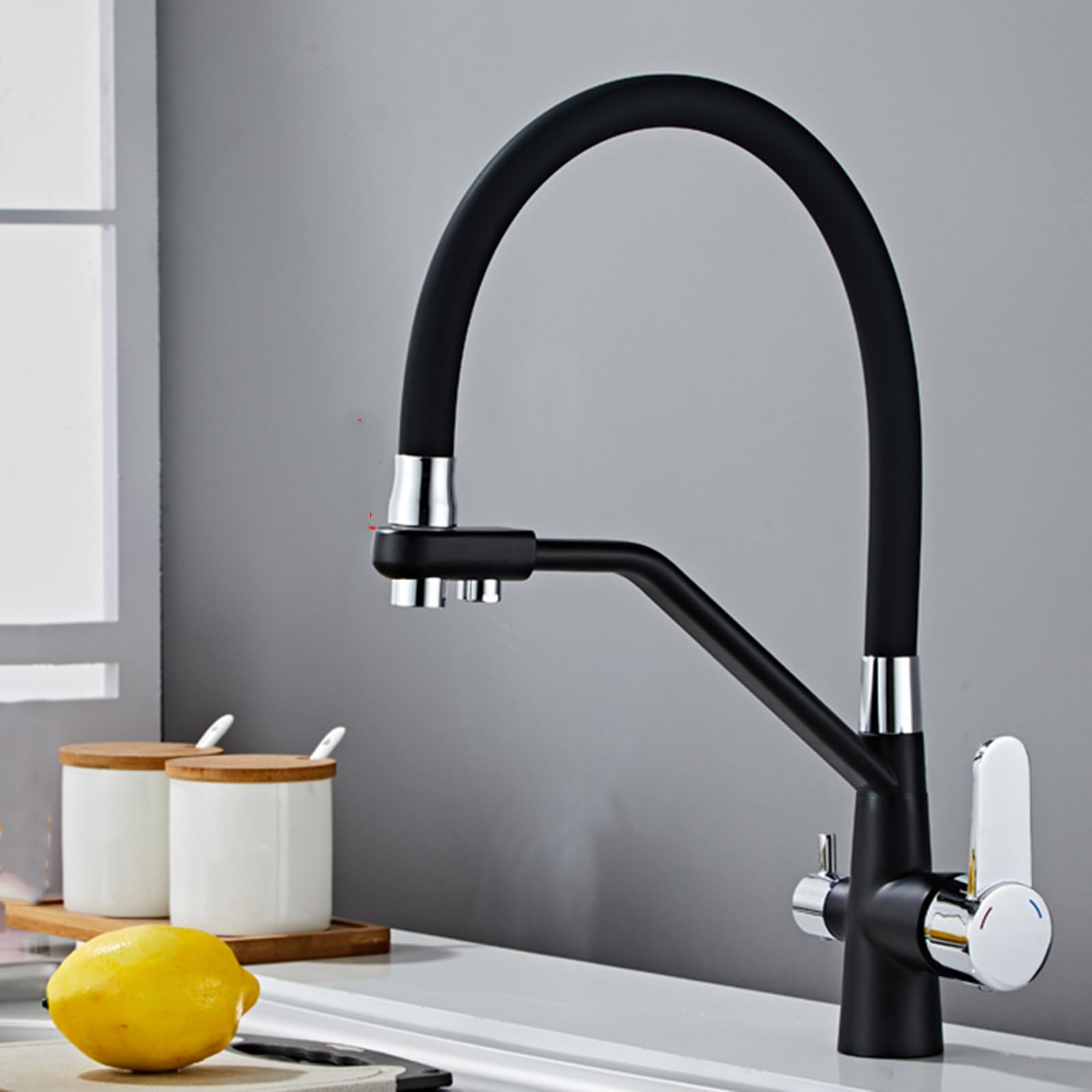 Grifo de Cocina Osmosis 3 Vias Girando Latón Agua Pura Grifo Cocina 3 Vias-Negro